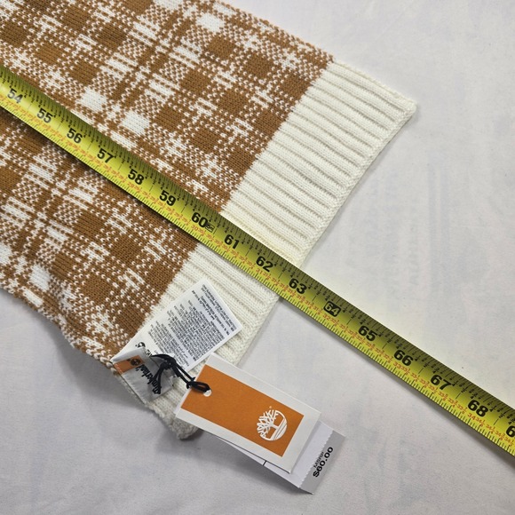 Timberland Men's Plaid Knit Scarf Brown White OS - Picture 4 of 6